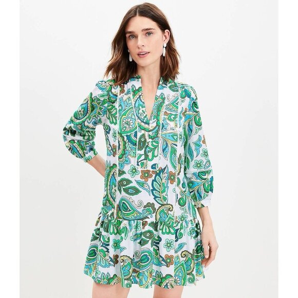 Loft Paisley Split Neck Swing Dress - Size Small (New Without Tags) - Picture 1 of 13
